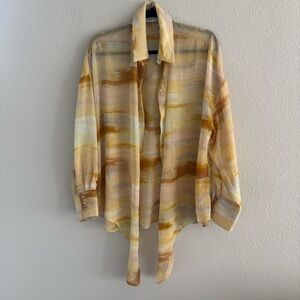 Sales Forum Sunset Striped Sheer Button-Up Blouse Medium